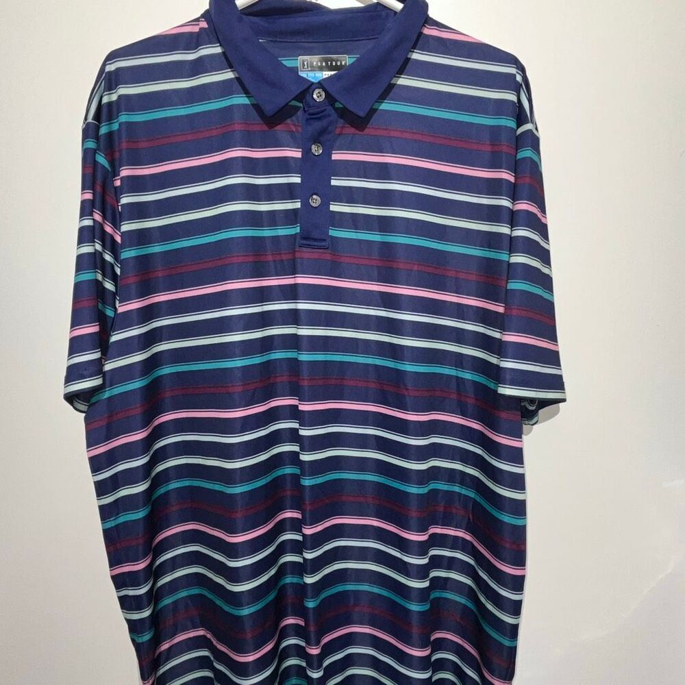 PGA Tour Men's Multicolor Stripe Athletic Fit Short‎ Sleeve Polo Shirt Size XXL